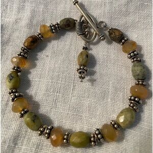 Amber, Green Turquoise and Thai Silver Bracelet